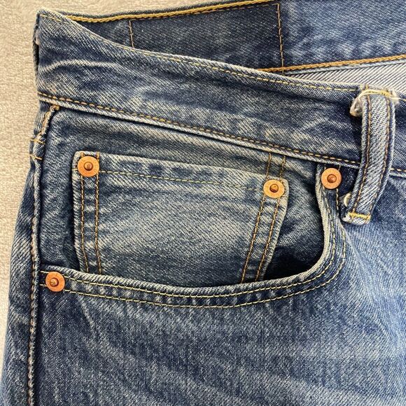 Levis 501XX Jeans Mens 36x34 (39x34) Blue Denim Button Fly 5 Pocket Distressed - Picture 7 of 14